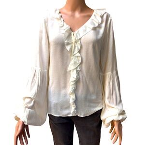 Paige Ivory V-Neck Long Sleeve Top Medium